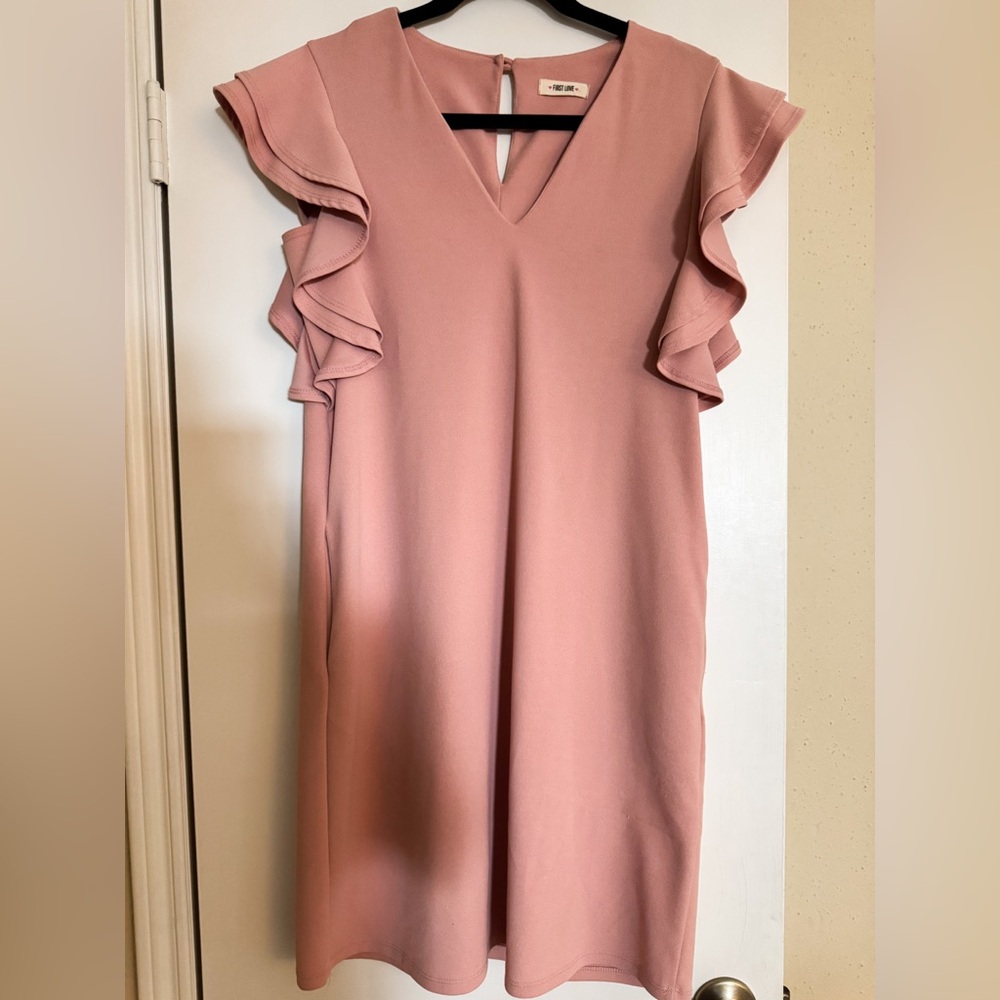 First Love Pink Ruffle Sleeve Dress
